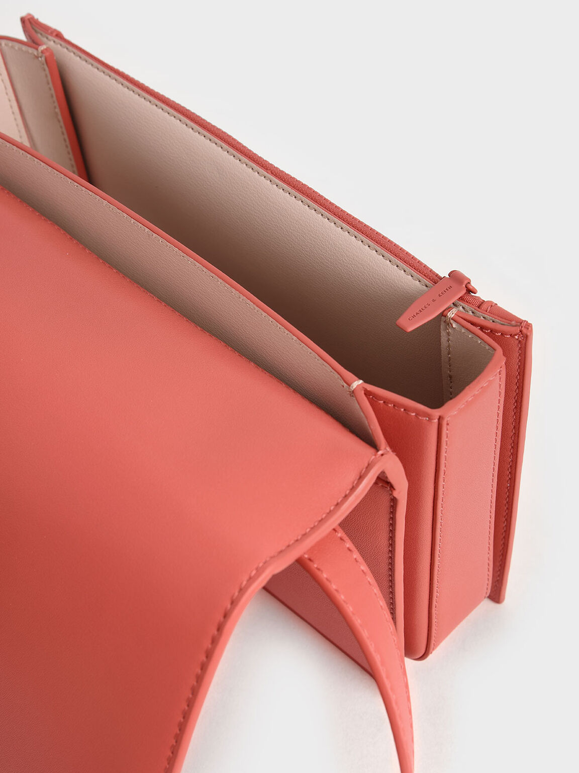 Textured Panelled Shoulder Bag, Coral, hi-res