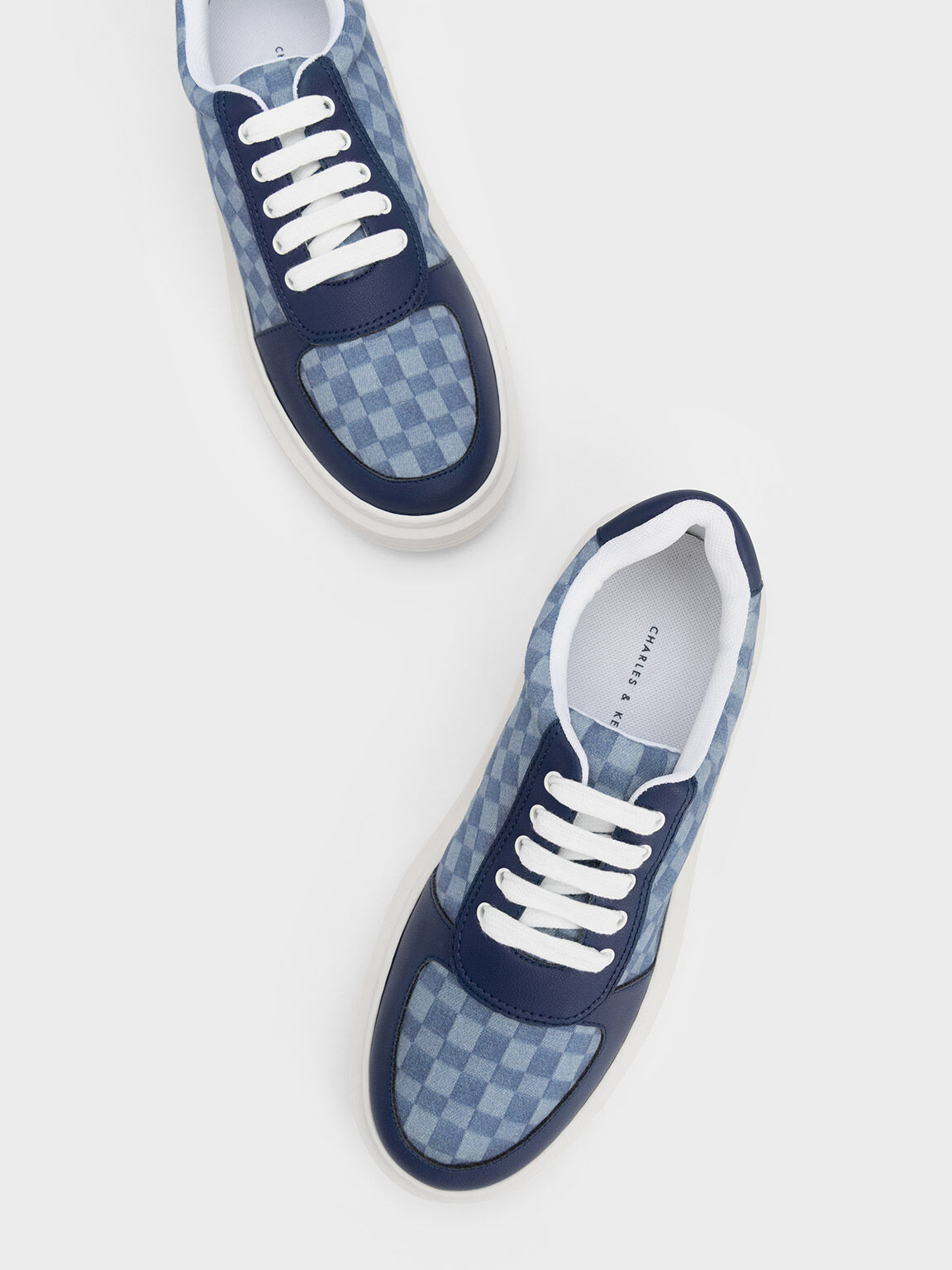 Stevie Denim Checkered Sneakers, Blue, hi-res