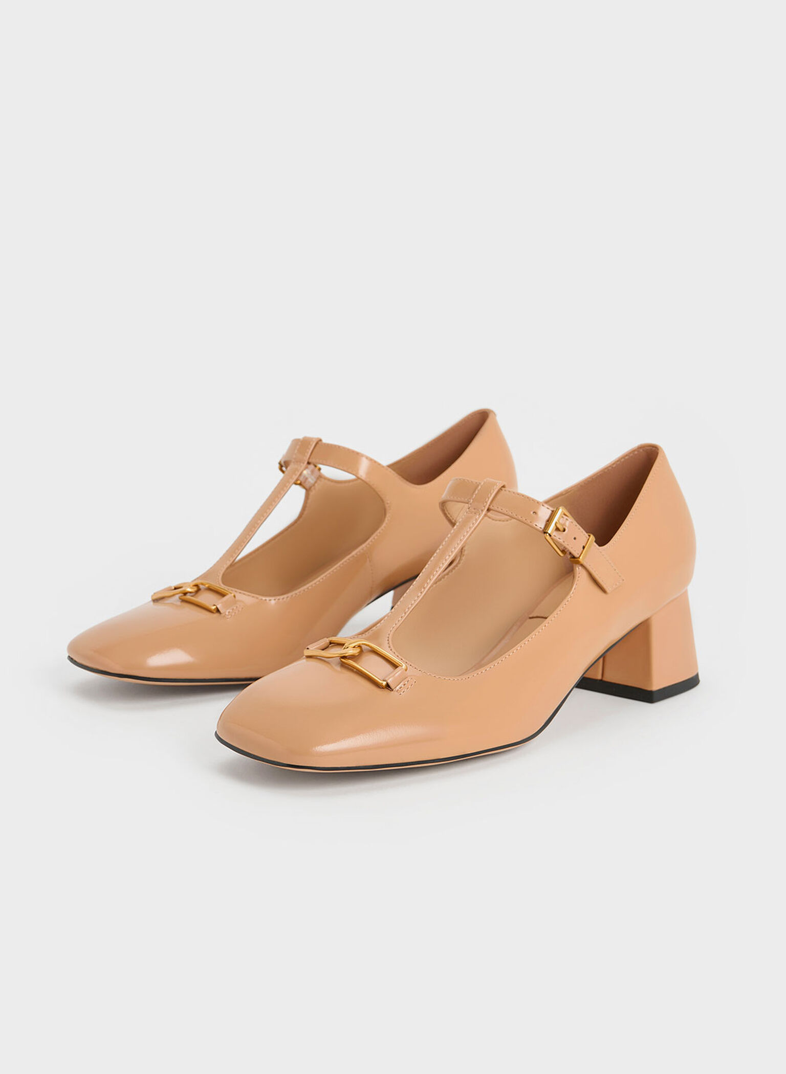 Mary Janes Gabine de cuero con tacón y tira tipo T, Nude, hi-res