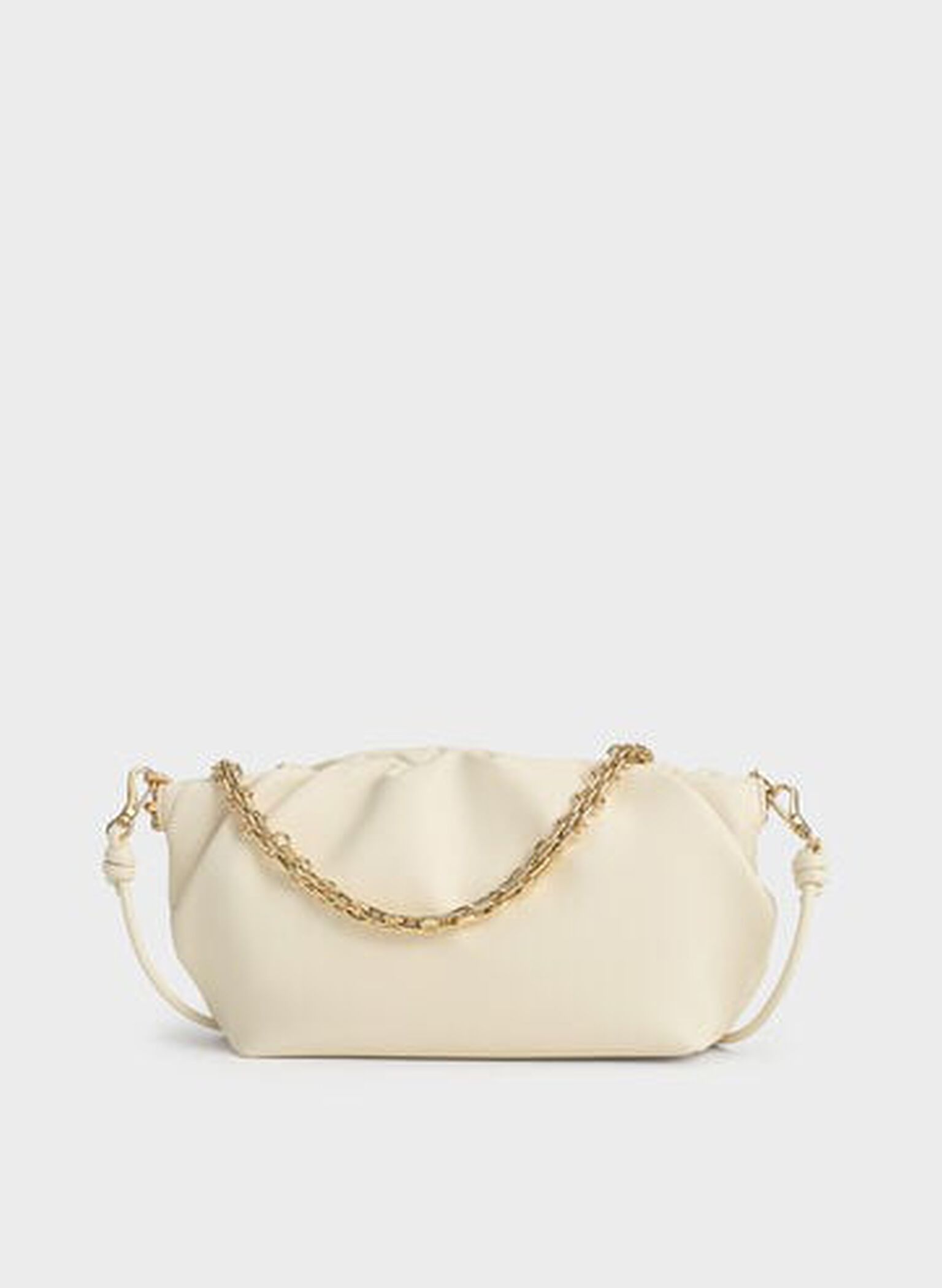 Brigette Ruched Chain-Handle Clutch, Cream, hi-res