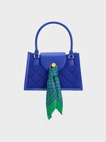 Roza Scarf Quilted Trapeze Bag, Cobalt, hi-res