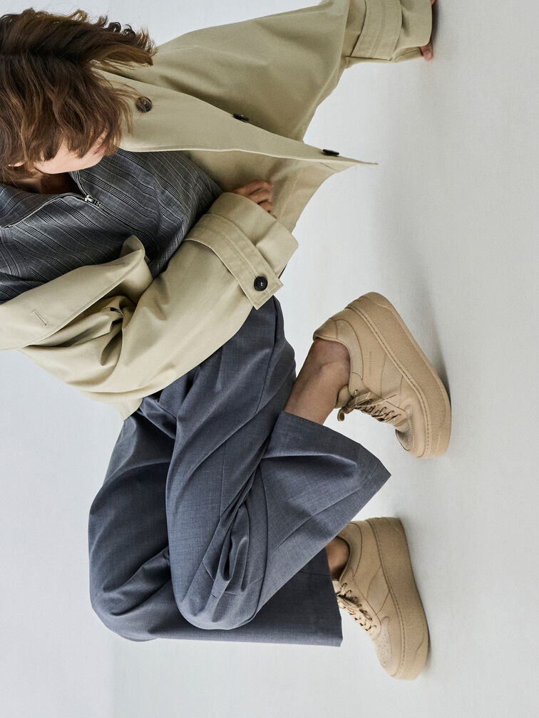 Faux Suede Platform Sneakers, Beige, hi-res