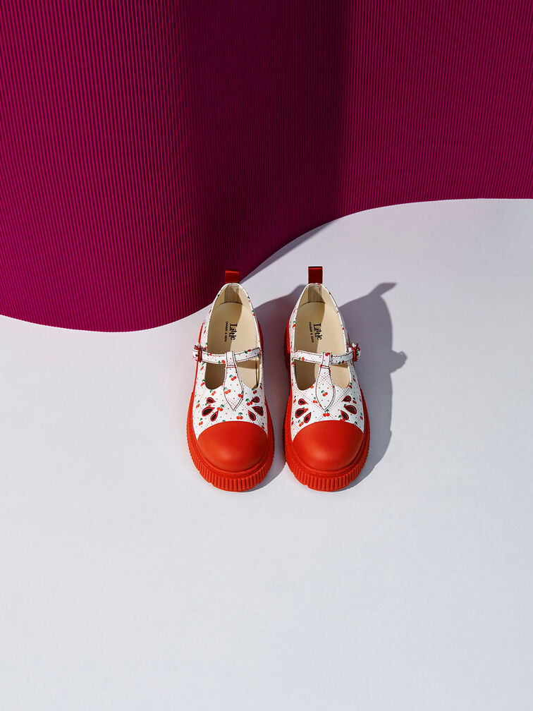 Girls' Cherry-Print Platform Mary Janes, Red, hi-res