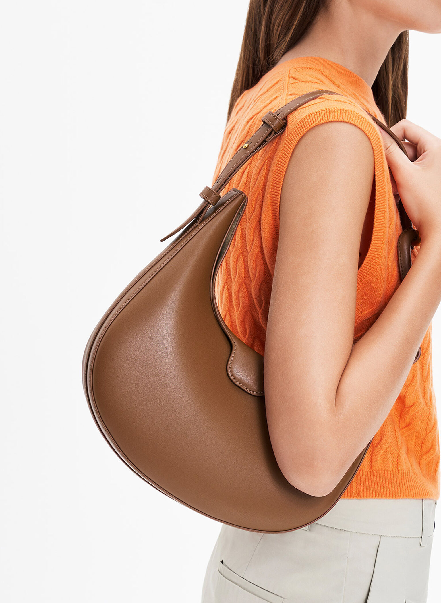 Kora Metallic-Accent Moon Bag, Chocolate, hi-res