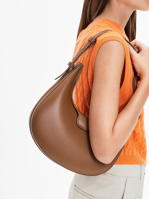 Chocolate Winslet Canvas Belted Hobo Bag, CHARLES & KEITH in 2023