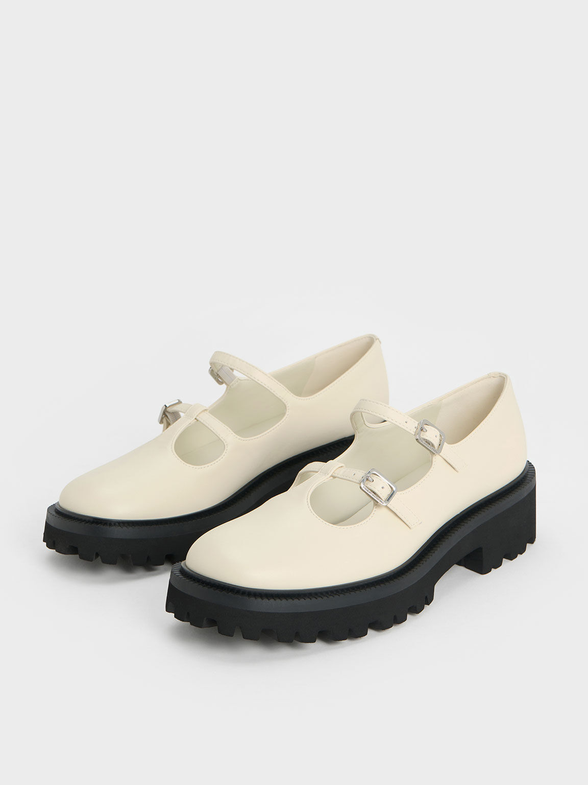 Double Strap T Bar Chunky Mary Janes Chalk