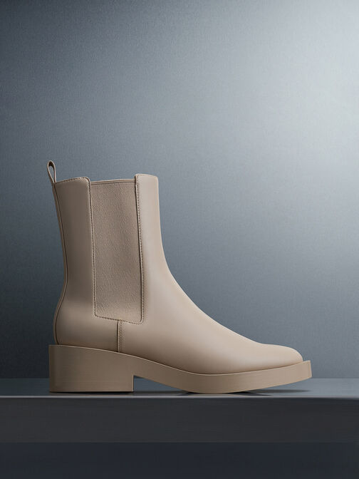 Pull-Tab Chelsea Boots, Beige, hi-res