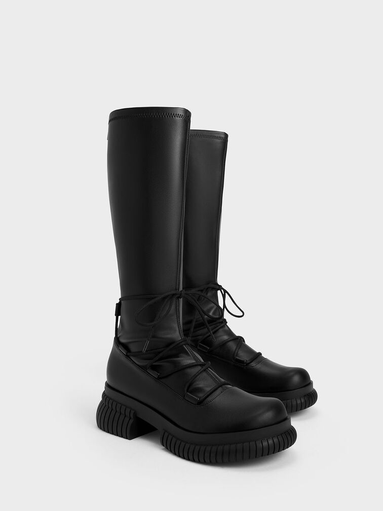 Tie-Around Knee-High Boots, Black, hi-res