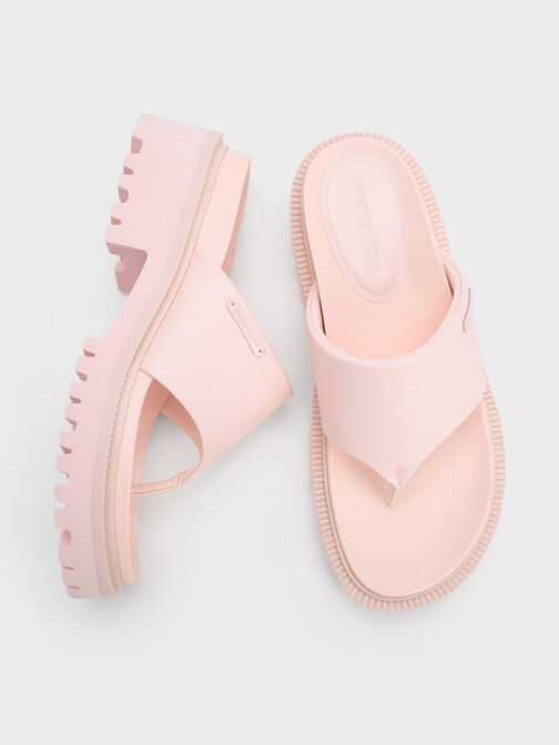 Padded Ridged-Sole Thong Sandals, Light Pink, hi-res