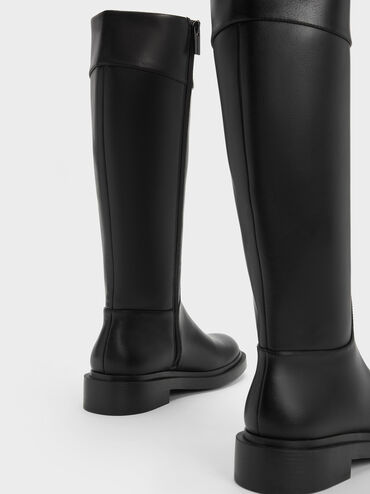 Metallic Chain Accent Knee-High Boots, Black, hi-res