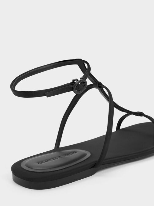 Recycled Polyester T-Bar Ankle-Strap Sandals, Black, hi-res