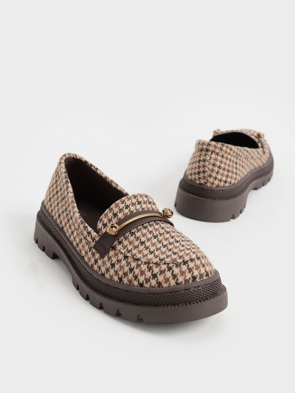 Girls' Houndstooth-Print Metallic Accent Penny Loafers, Multi, hi-res