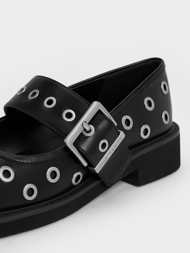 Grommet Buckled Mary Janes, Black, hi-res