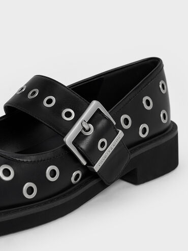 Grommet Buckled Mary Janes, Black, hi-res