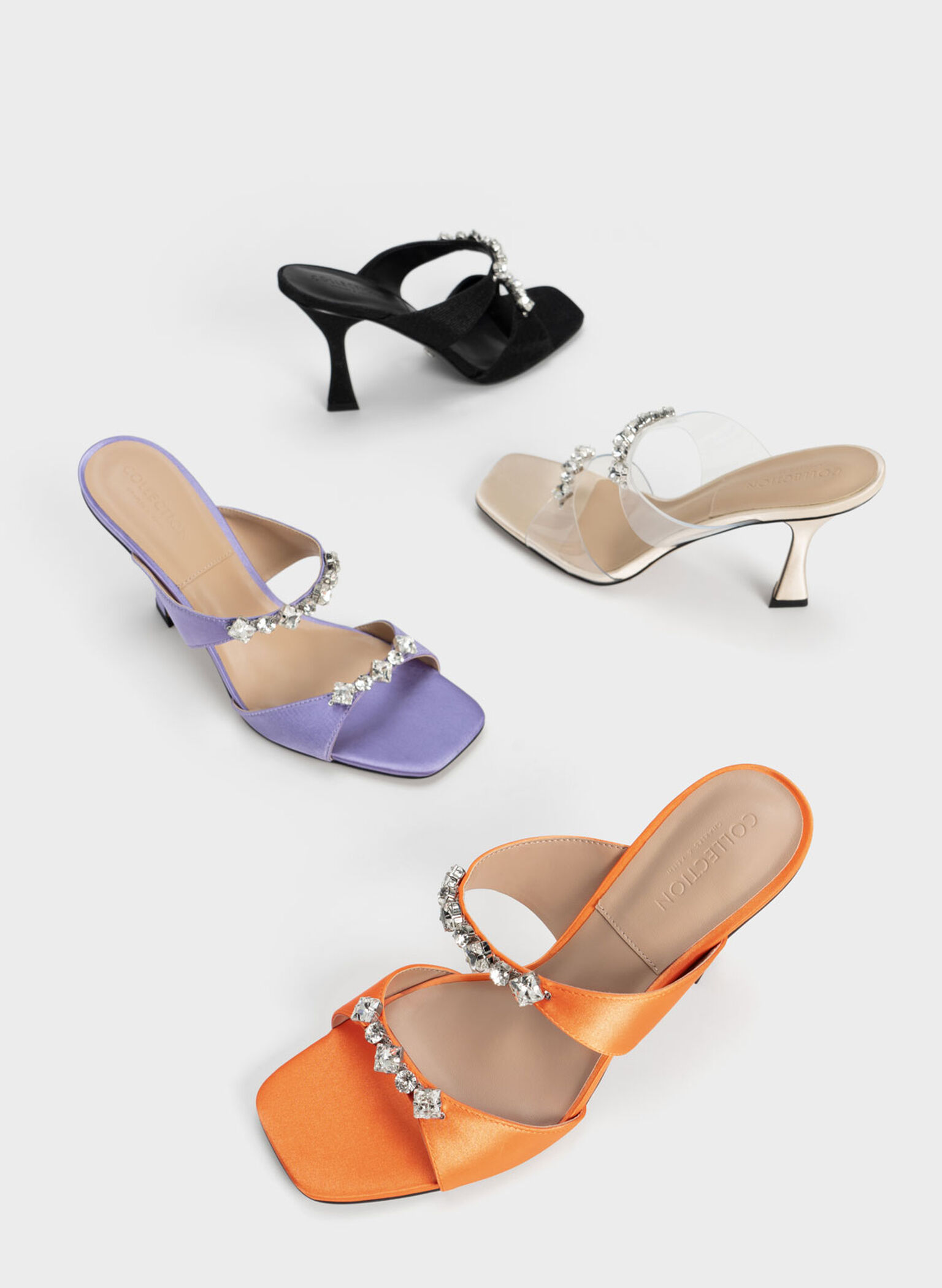 Glittered Gem-Encrusted Sandals, Black, hi-res