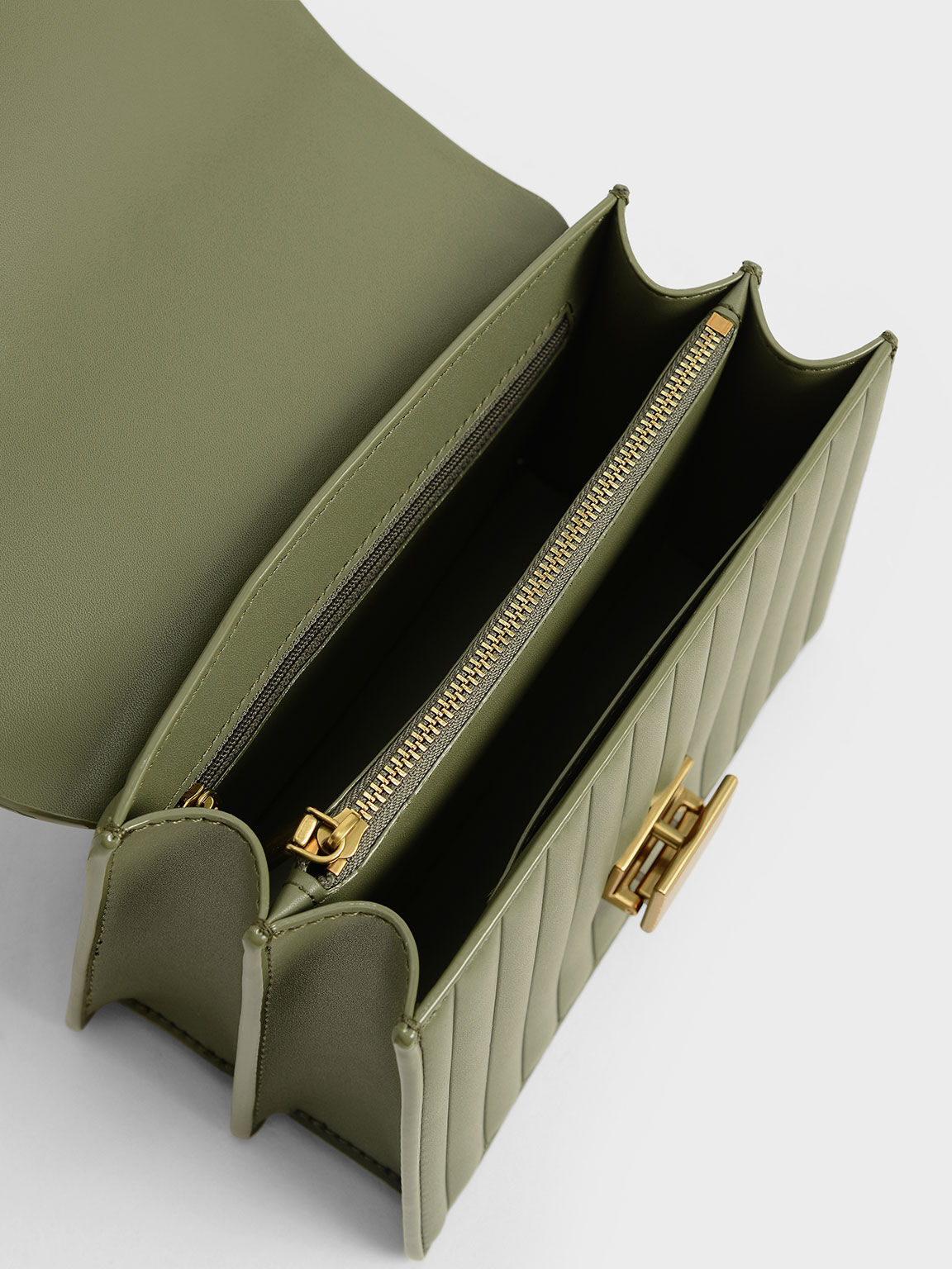 Panelled Chain Handle Bag, Olive, hi-res