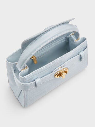 Bolso de asa superior Aubrielle efecto cocodrilo, Azul marino, hi-res