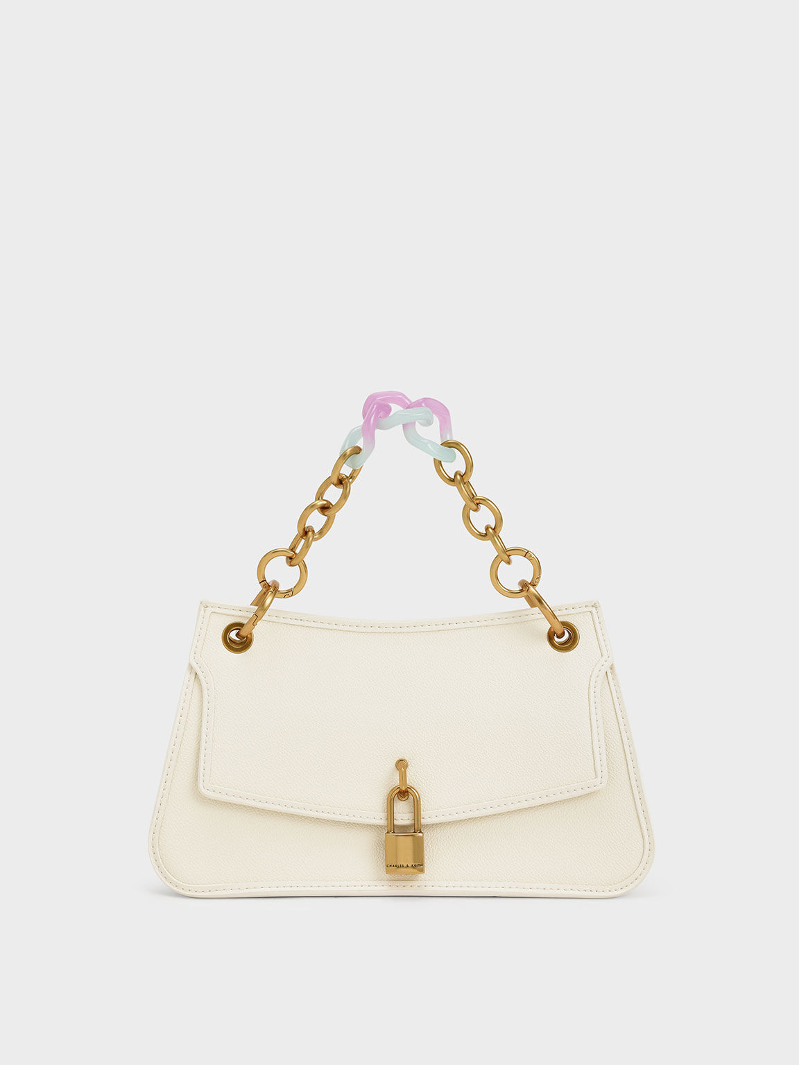 Marlowe Lock-Motif Chain Handle Bag, Cream, hi-res
