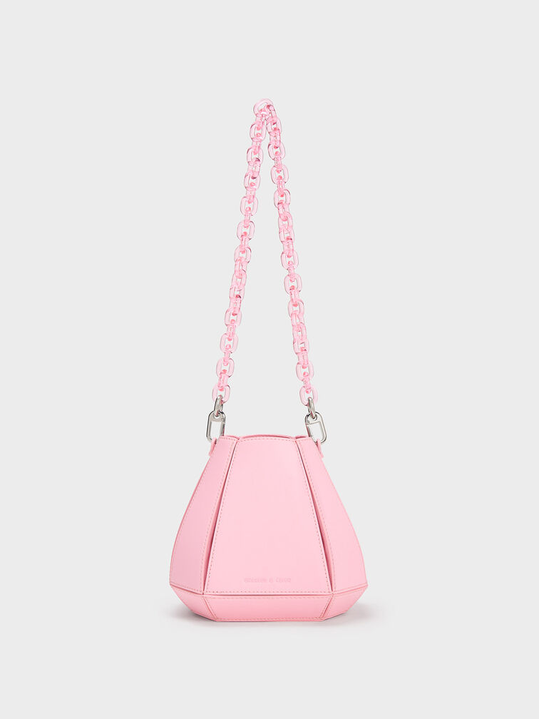 六角形鍊條水桶包, 淺粉色, hi-res