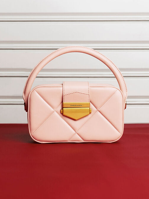 Vertigo Quilted Boxy Top Handle Bag, Pink, hi-res