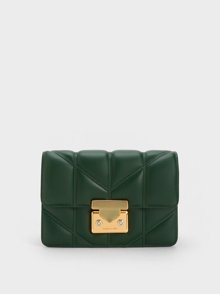 Eudora Chevron Boxy Bag, Dark Green, hi-res