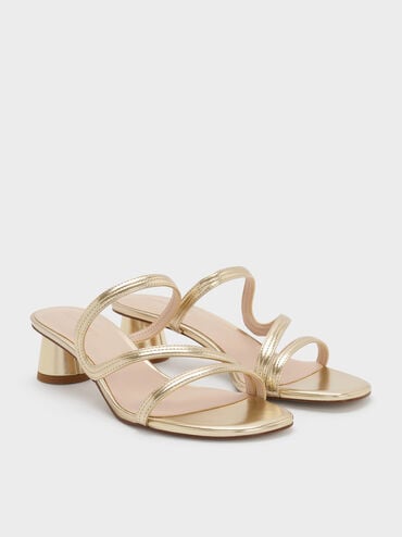 Arden Metallic Wavy Strap Mules, Light Gold, hi-res