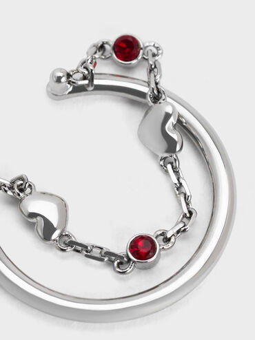 Bethania Heart Crystal Chain-Link Ring, Red, hi-res
