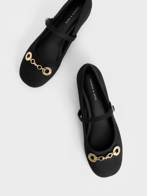 Circle Chain-Link Textured Mary Janes, Black Textured, hi-res