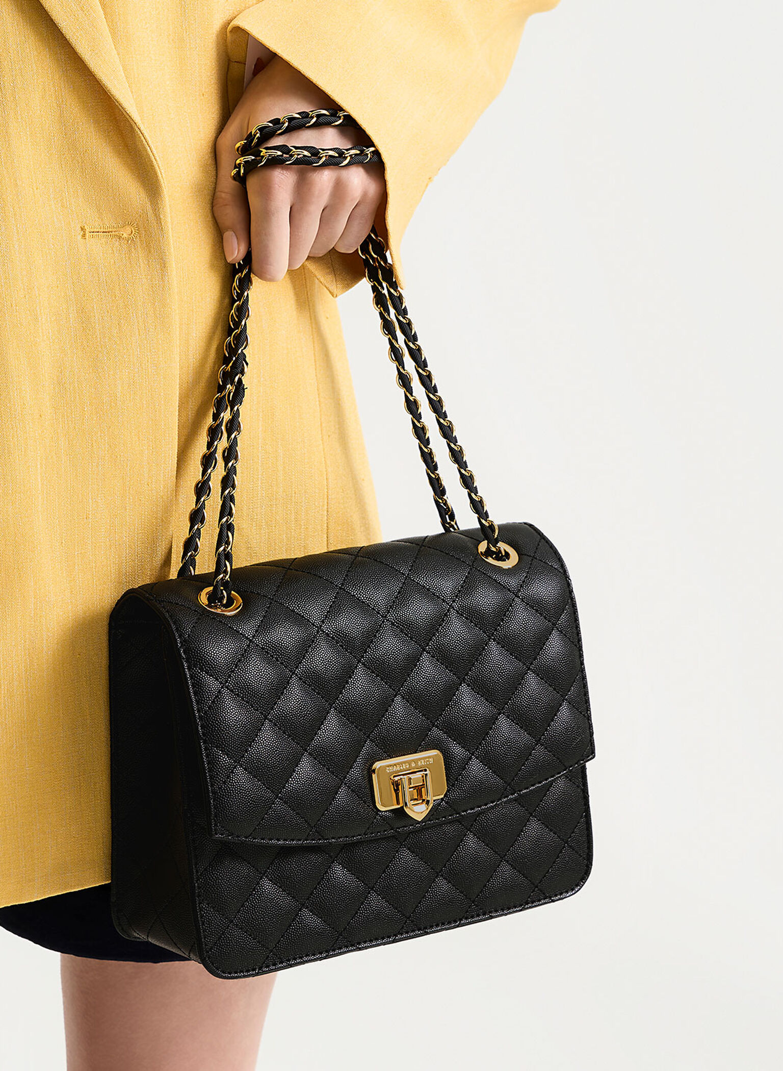 Cressida Quilted Chain Strap Bag, Black, hi-res