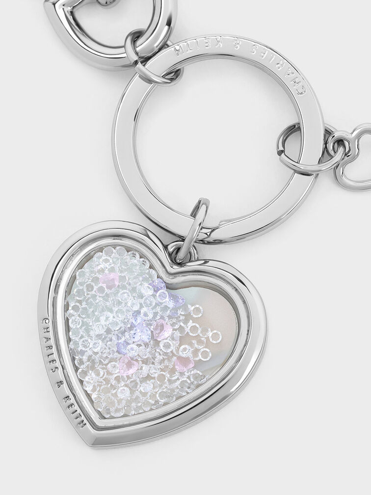 Heart Lock Crystal Keychain, Silver, hi-res