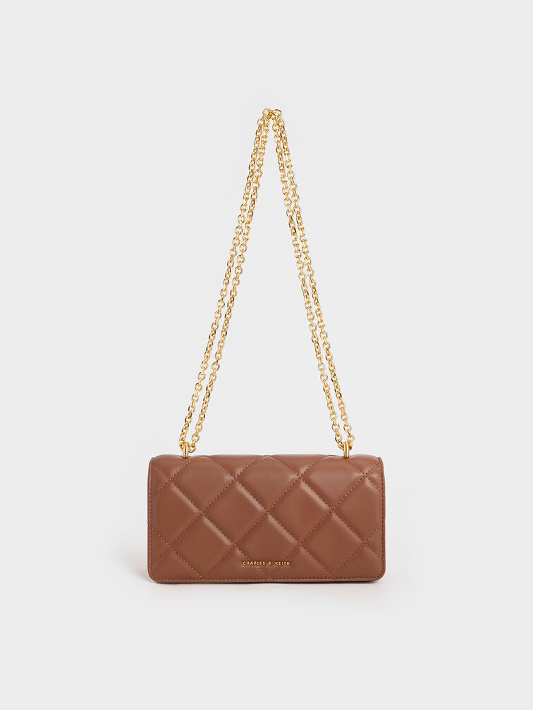 Paffuto Chain Handle Quilted Long Wallet, Chocolate, hi-res
