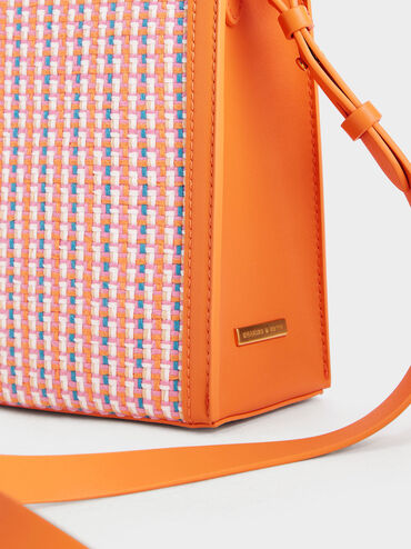 Tweed Double Handle Tote Bag, Orange, hi-res
