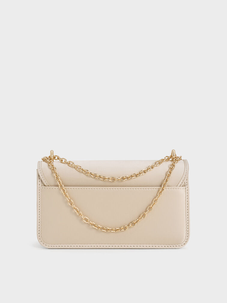 Mini bolso de satén con cadena y lentejuelas, Dorado claro, hi-res