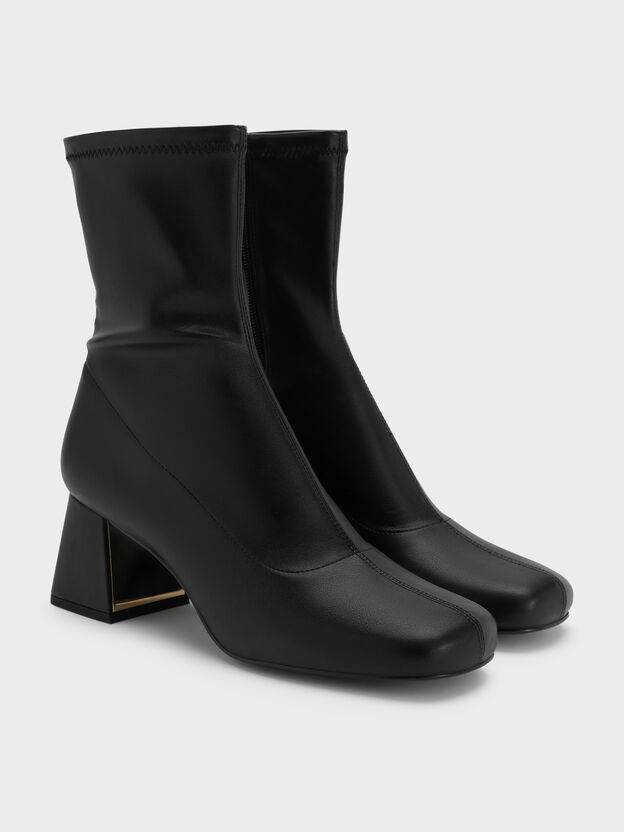 Botines con tac&oacute;n trapecio met&aacute;lico, Negro, hi-res