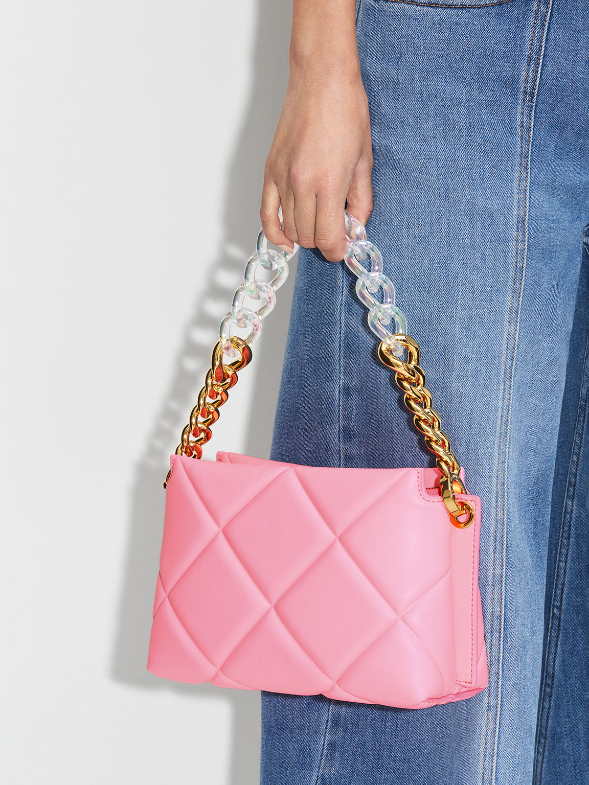 Danika Chunky Chain Padded Bag, Pink, hi-res