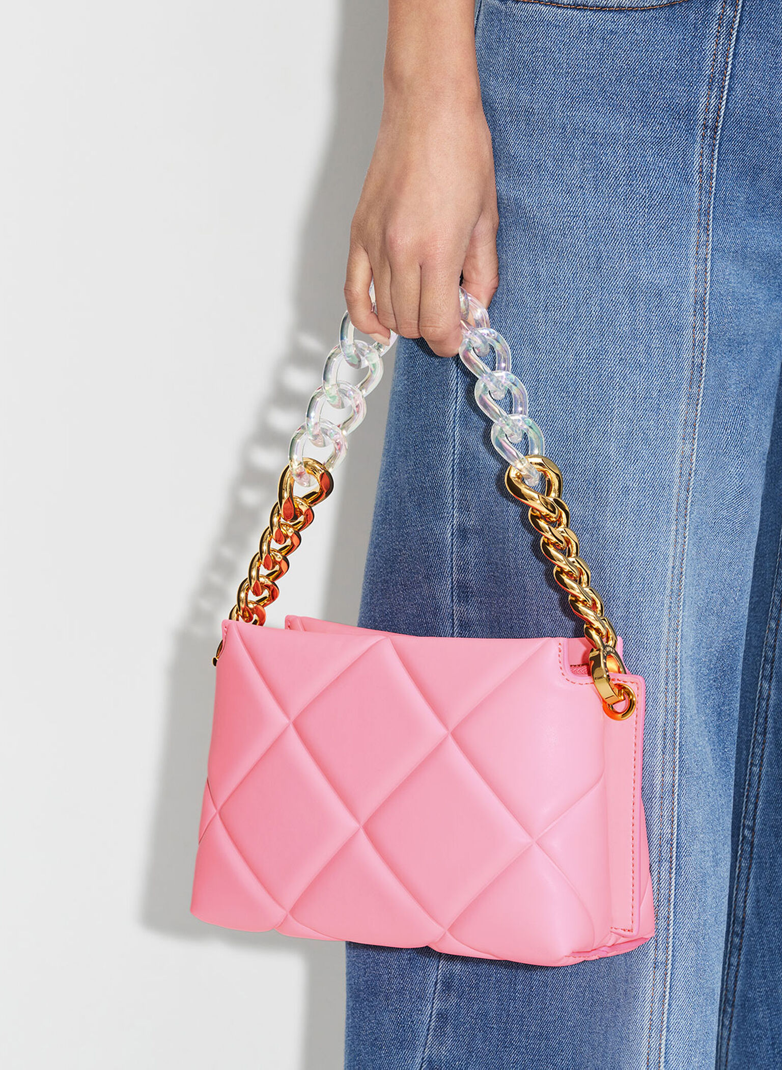 Pink Danika Chunky Chain Padded Bag - CHARLES & KEITH MY