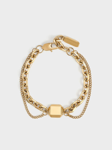 Pulsera de doble cadena de eslabones Keziah, Dorado, hi-res
