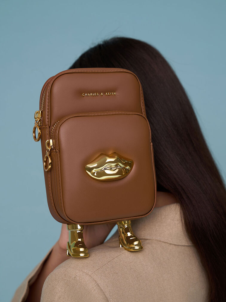 Calliope Double Pocket Crossbody Bag, Chocolate, hi-res