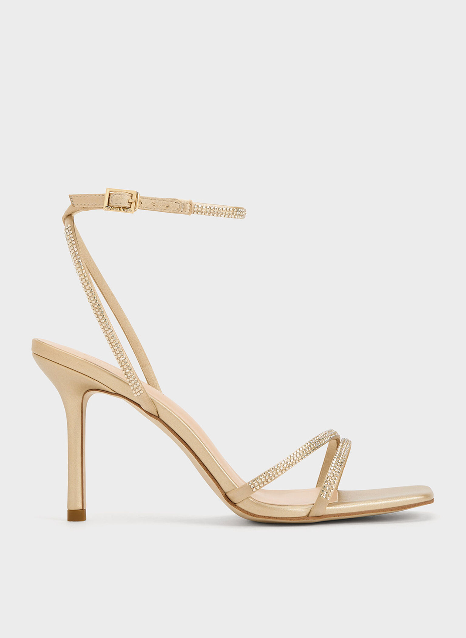 Satin Crystal-Embellished Stiletto-Heel Sandals, Gold, hi-res