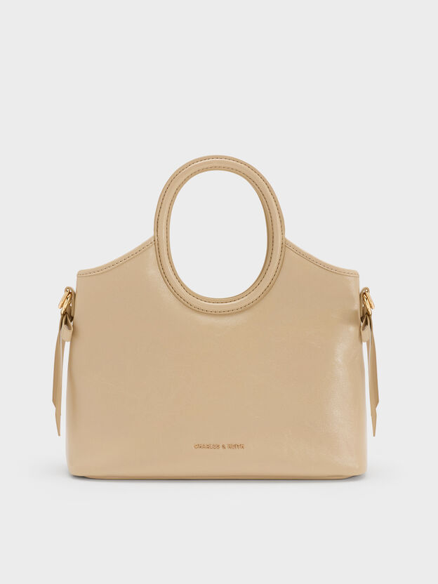 Dalia Bow Oval-Handle Tote Bag, Sand Beige, hi-res