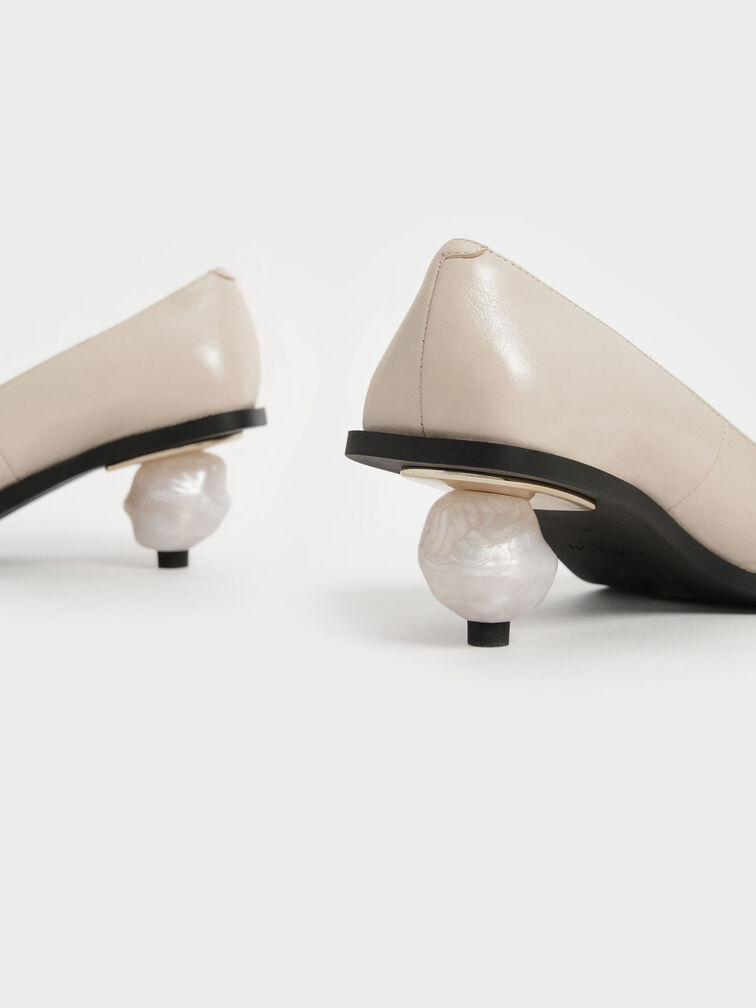 Sculptural Heel Pumps (Kid Leather), Beige, hi-res