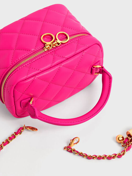 Quilted Two-Way Zip Mini Bag, Fuchsia, hi-res