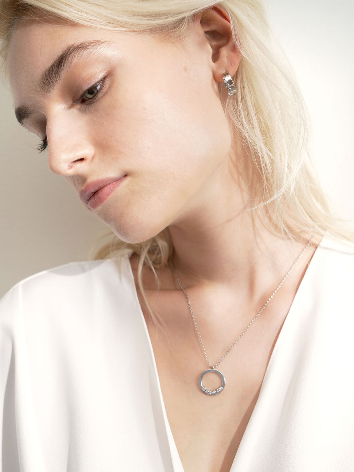 Swarovski® Crystal Studded Hoop Earrings, Silver, hi-res