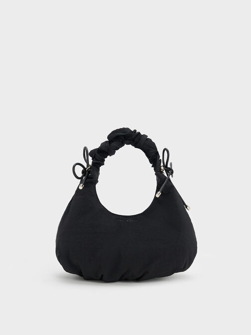 Maisy Ruched Nylon Bag, Black, hi-res