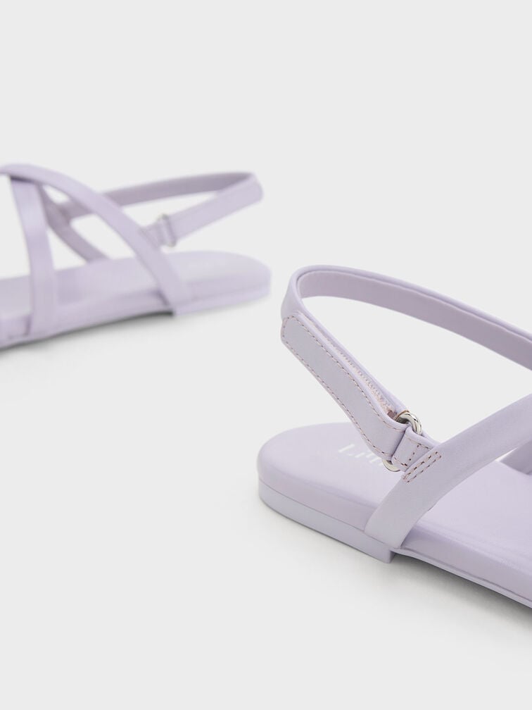 Girls' Flower-Beaded Strappy Sandals, Lilac, hi-res