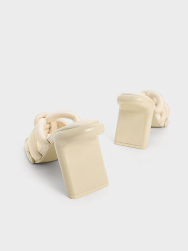 Toni Knotted Puffy-Strap Mules, Chalk, hi-res