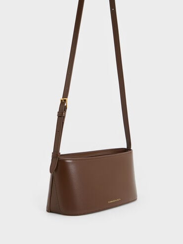 Wisteria Elongated Shoulder Bag, Dark Brown, hi-res