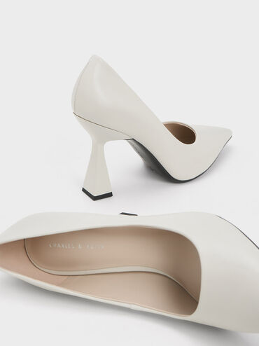 Trapeze Heel Pointed-Toe Pumps, Chalk, hi-res