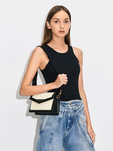 Canvas Envelope Crossbody Bag, Black, hi-res