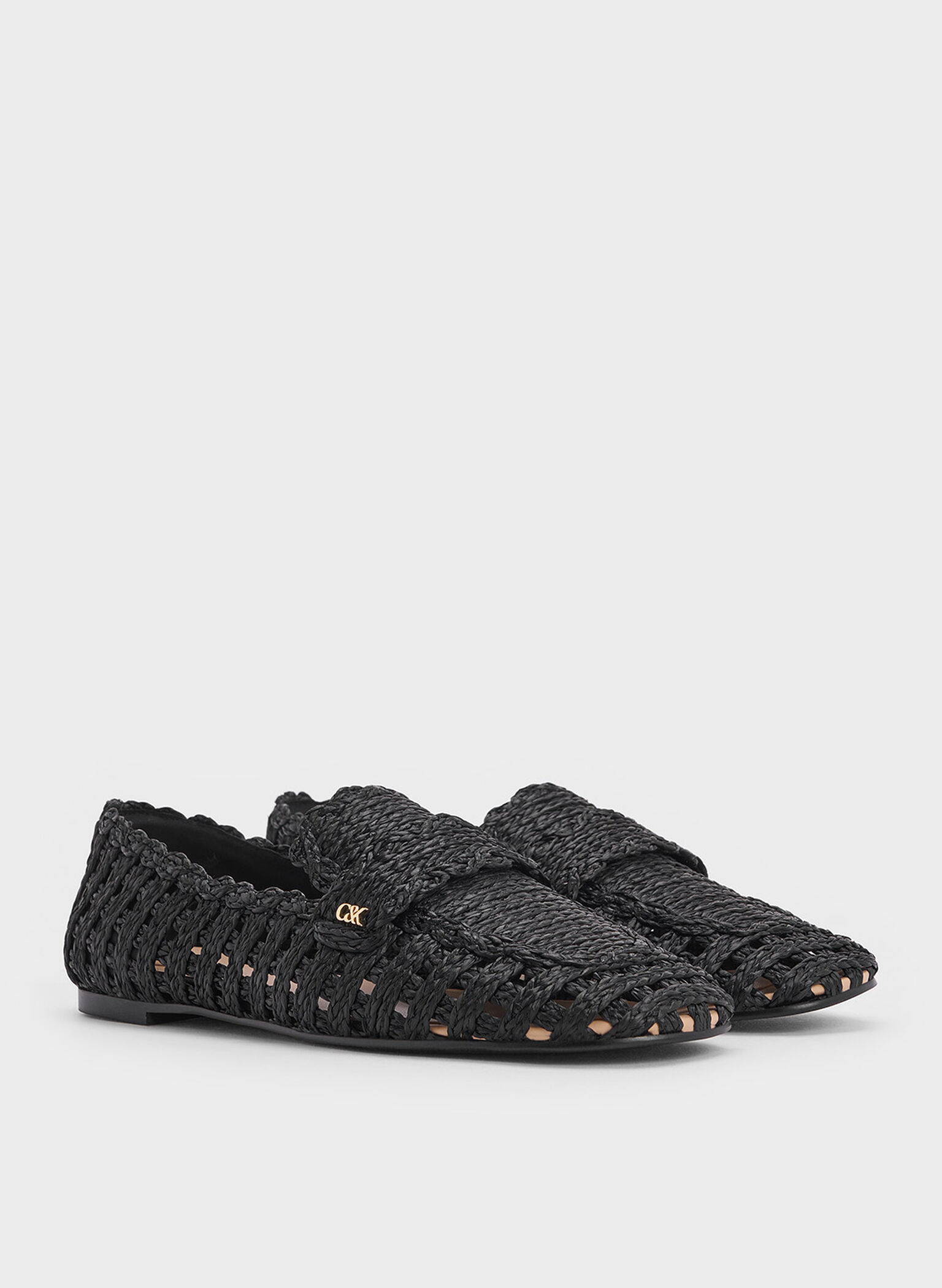Mocasines tejidos de rafia, Negro texturizado, hi-res